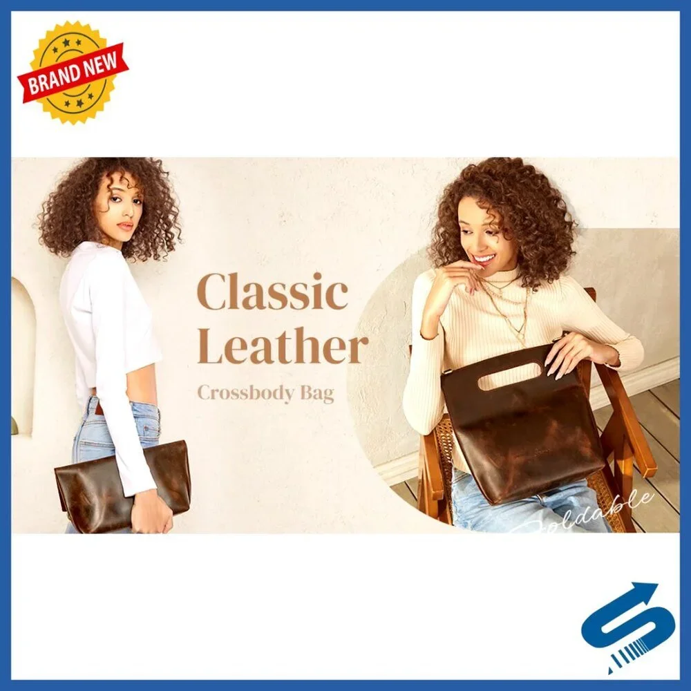 Genuine Leather Crossbody Bag with Adjustable Strap Foldable Clutch Purse